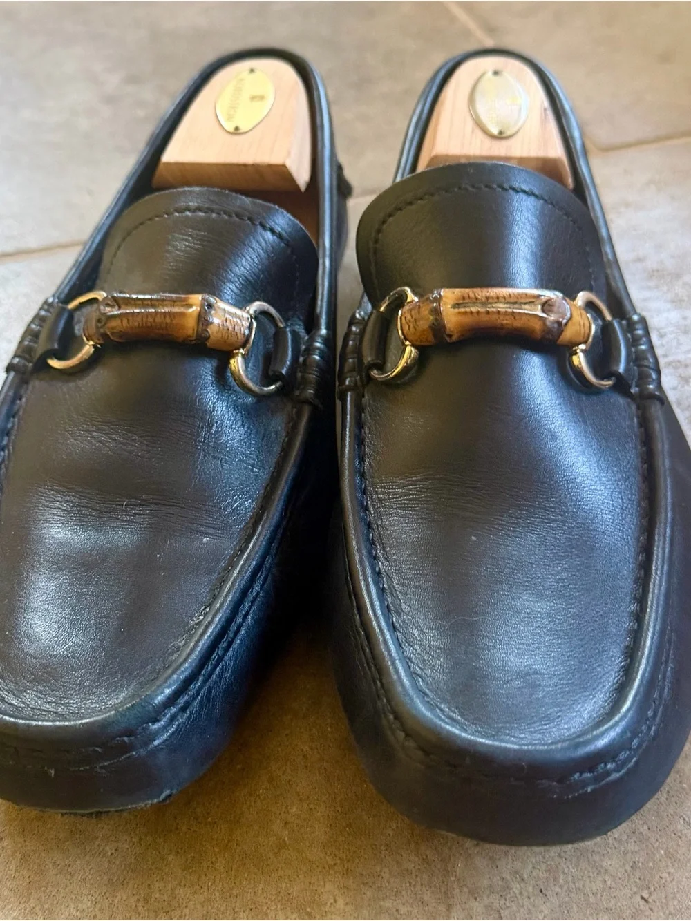Gucci Black Leather Loafers with Bamboo Bit